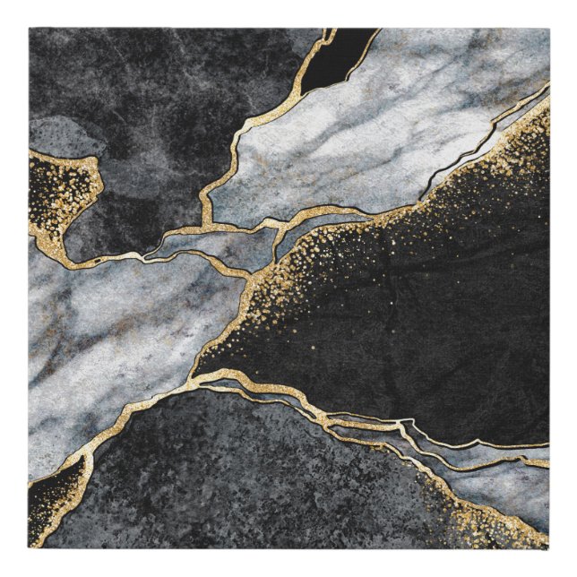 abstract background, black and white marble mosaic faux canvas print (Front)