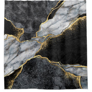 abstract background, black and white marble mosaic shower curtain
