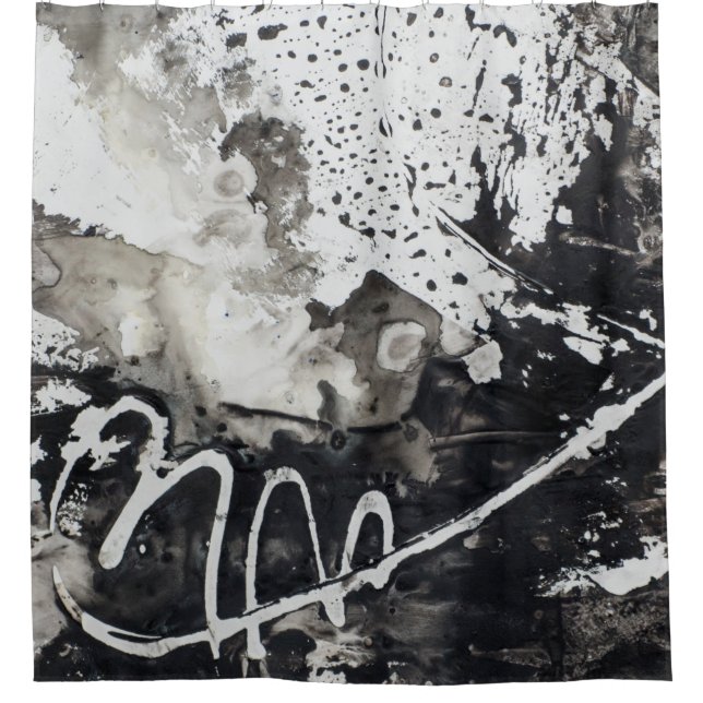 Abstract background black and white shower curtain (Front)