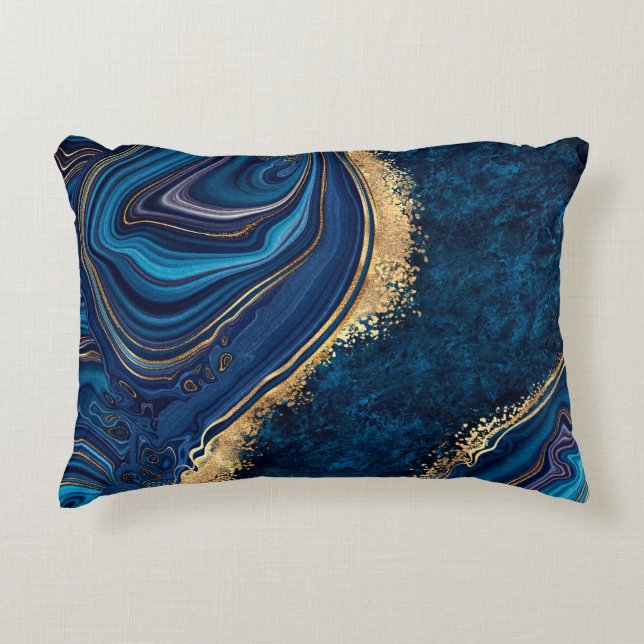 abstract background blue marble agate granite mosa accent pillow (Front)
