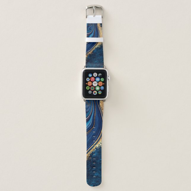 abstract background blue marble agate granite mosa apple watch band (Front)