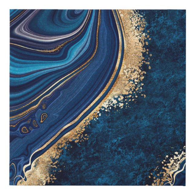 abstract background blue marble agate granite mosa faux canvas print (Front)