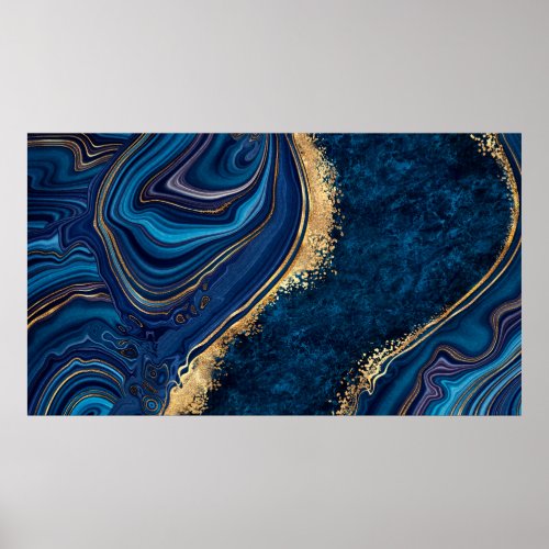 abstract background blue marble agate granite mosa poster