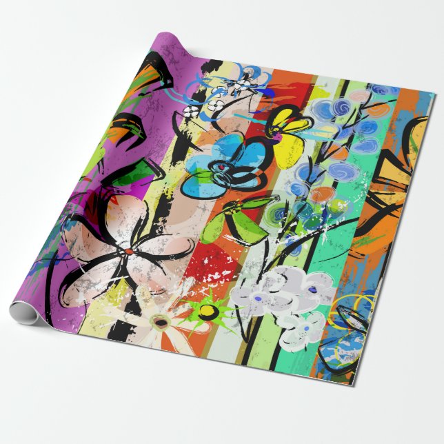 abstract background composition with flowers, with wrapping paper (Unrolled)