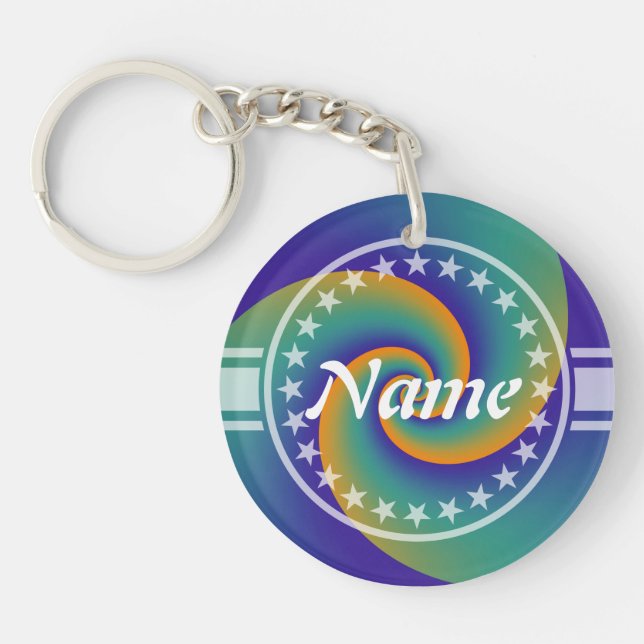Abstract Background Spirals soft V + your text Keychain (Front)