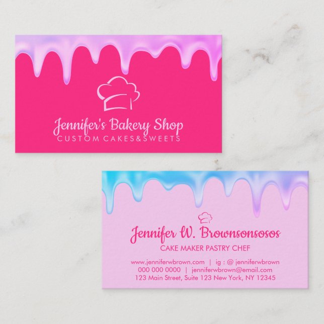 Abstract Bakery Pastry Chef Cream Dripping Business Card (Front/Back)