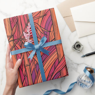 Abstract Bamboo Sunset Orange Line Wrapping Paper