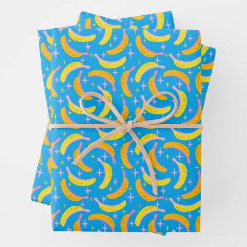 Abstract banana pattern wrapping paper sheets