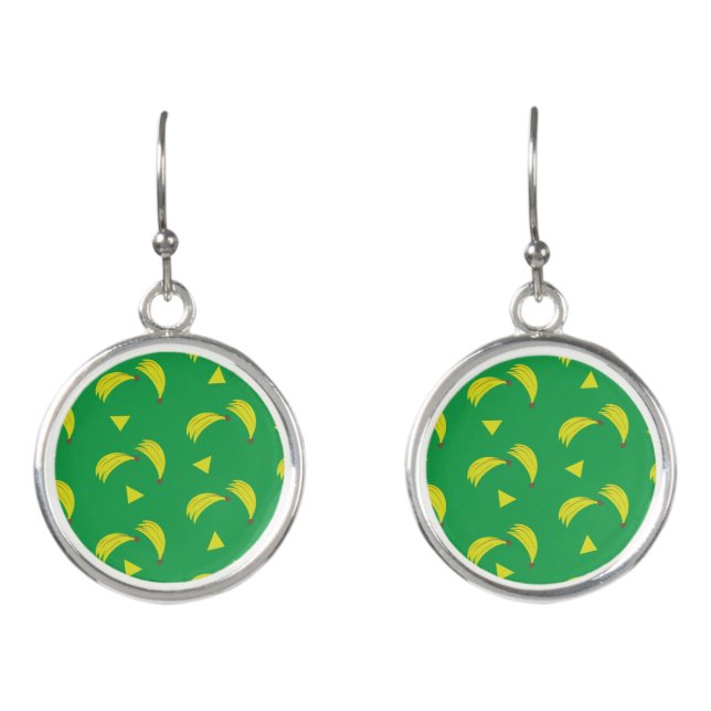 Abstract Bananas Green Pattern Earrings (Front)