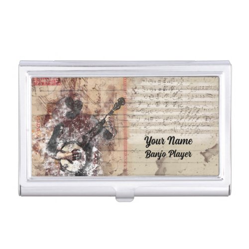 Abstract Banjo Player Sheet Music Customized Business Card Case