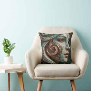 Abstract Baroque Swirl Sculpture Copper Ivory Mosa Throw Pillow