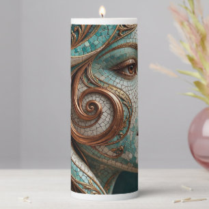 Abstract Baroque Swirl Sculpture Face Pillar Candle