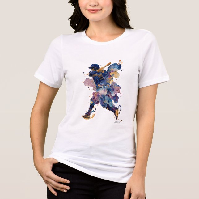Abstract Baseball Player | Fluid Ink Watercolor Tri-Blend Shirt (Front)