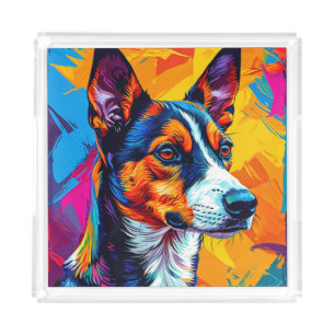 Abstract Basenji Dog Portrait Acrylic Tray