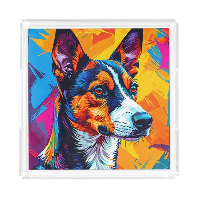 Abstract Basenji Dog Portrait Acrylic Tray (Front)