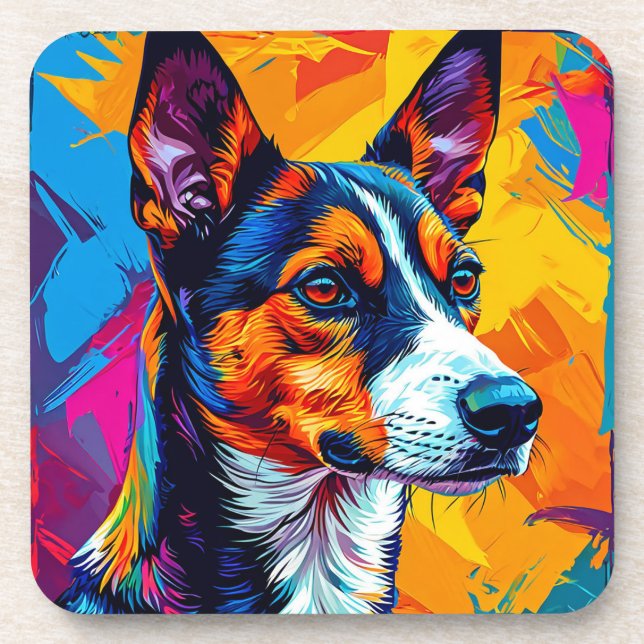 Abstract Basenji Dog Portrait Beverage Coaster (Front)