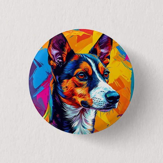 Abstract Basenji Dog Portrait Button (Front)