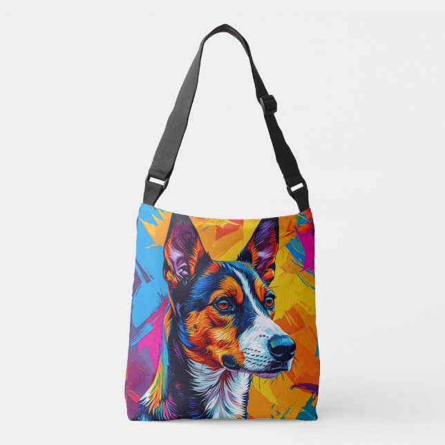 Abstract Basenji Dog Portrait Crossbody Bag (Front)