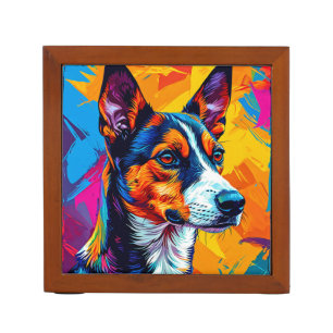 Abstract Basenji Dog Portrait Desk Organizer