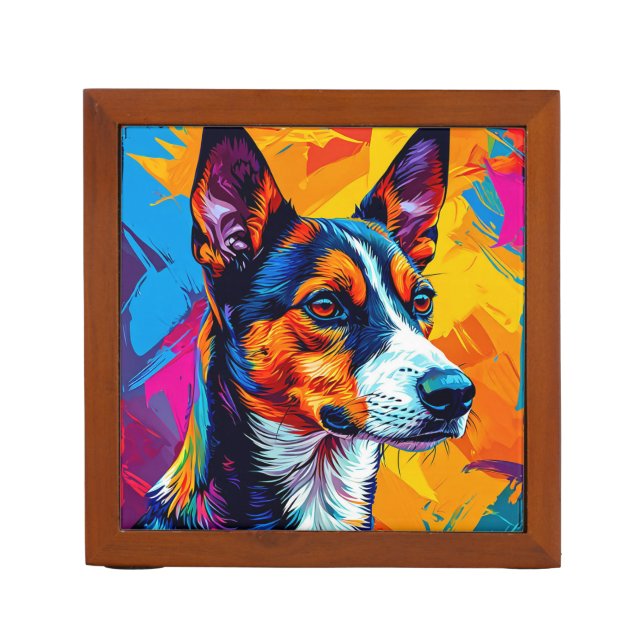 Abstract Basenji Dog Portrait Desk Organizer (Front)