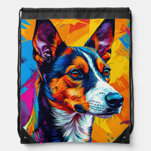 Abstract Basenji Dog Portrait Drawstring Bag