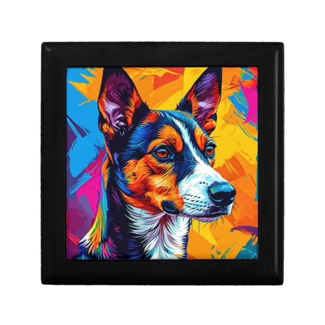 Abstract Basenji Dog Portrait Gift Box (Front)
