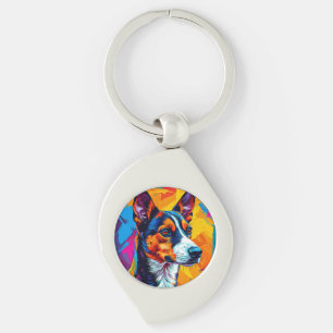 Abstract Basenji Dog Portrait Keychain