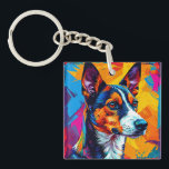 Abstract Basenji Dog Portrait Keychain<br><div class="desc">Bright and lively abstract illustration of a Basenji dog using bold colors and sharp lines. Perfect for art enthusiasts and those inspired by creative and vibrant pet portraits.</div>