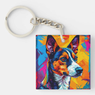 Abstract Basenji Dog Portrait Modern Artistic Gift Keychain
