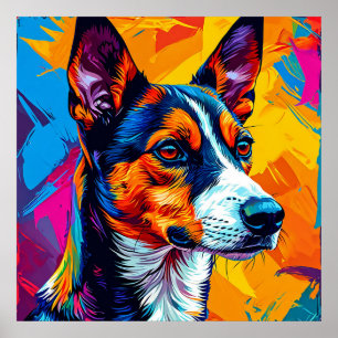 Abstract Basenji Dog Portrait Poster