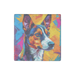 Abstract Basenji Dog Portrait Stone Magnet