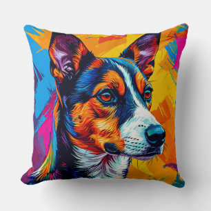 Abstract Basenji Dog Portrait Throw Pillow