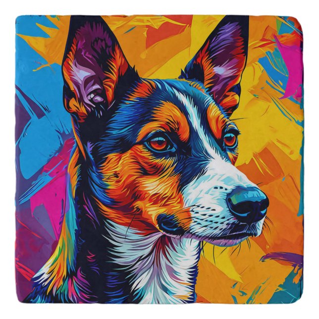 Abstract Basenji Dog Portrait Trivet (Front)