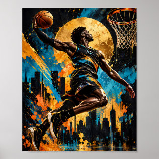 Abstract Basketball Player Soaring to the Hoop Poster
