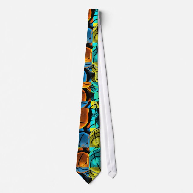 Abstract Basketballs Pattern Neck Tie (Front)