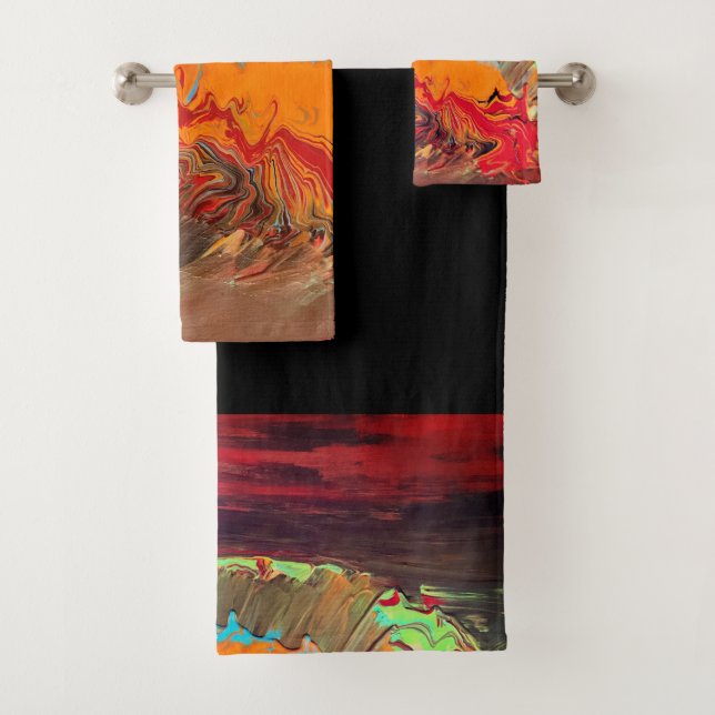 Abstract Bath Towel Set "Orange Burst" Black (Insitu)