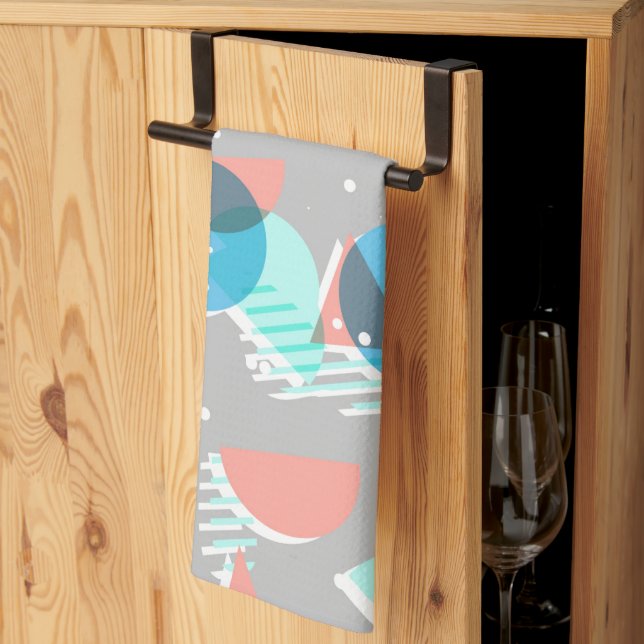 Abstract Bauhaus Half Circles Mod Pop Art Pattern Kitchen Towel (Thirds Fold)