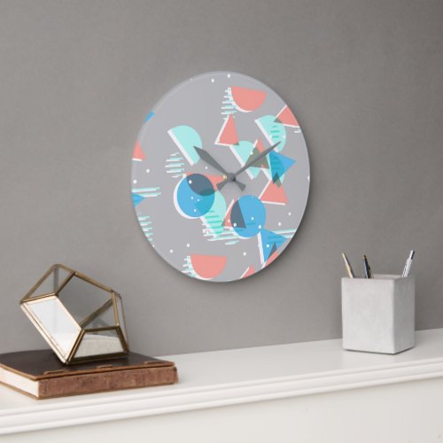 Abstract Bauhaus Half Circles Mod Pop Art Pattern Large Clock