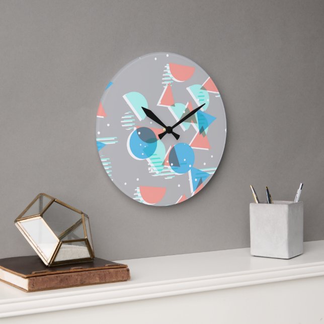 Abstract Bauhaus Half Circles Mod Pop Art Pattern Large Clock (Office)