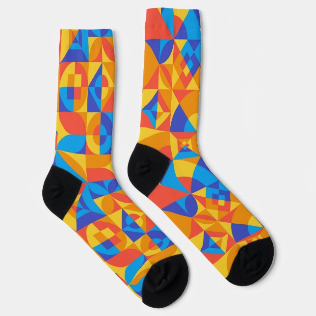 Abstract Bauhaus pattern in three colors Socks (Right)