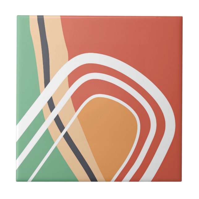 Abstract bauhaus shapes retro artwork ceramic tile (Front)