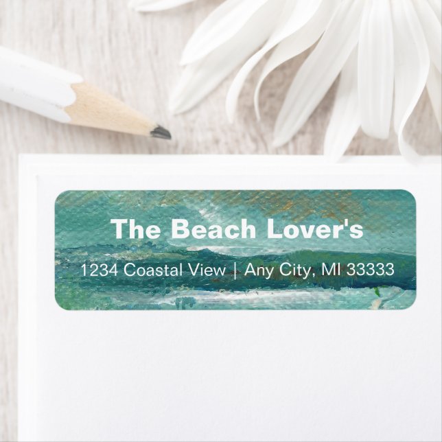 Abstract Beach Coastal Artwork Teal Personalize Label (Insitu)