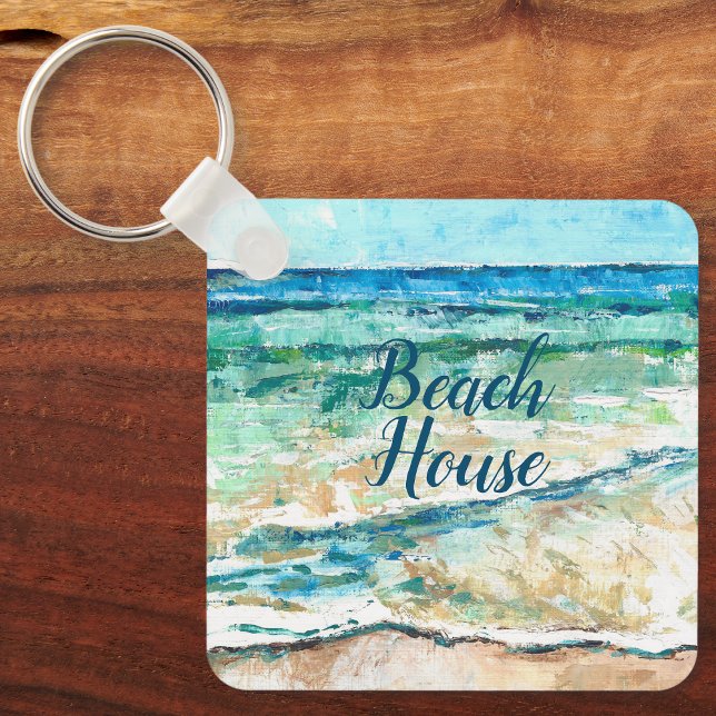 Abstract Beach Coastal Beach House Art Keychain (Beach House Coastal Artwork Life's A Beach Key Chain from Jenn Steffen, Jenn's Emporium. )