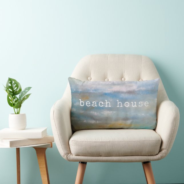 Abstract Beach Coastal Ocean Clouds Painting Lumbar Pillow (Chair)