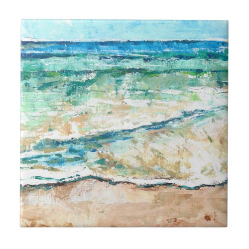 Abstract Beach Coastal Shoreline Artwork Ceramic Tile