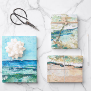 Abstract Beach Coastal Shoreline Artwork Wrapping Paper Sheets