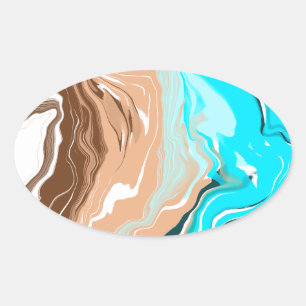 Abstract Beach Fluid Art Oval Sticker