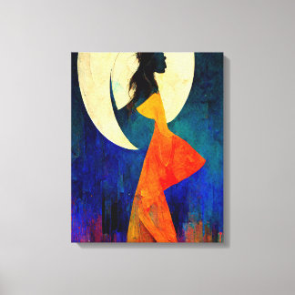 Abstract Beach Girl with Full Moon Canvas Print