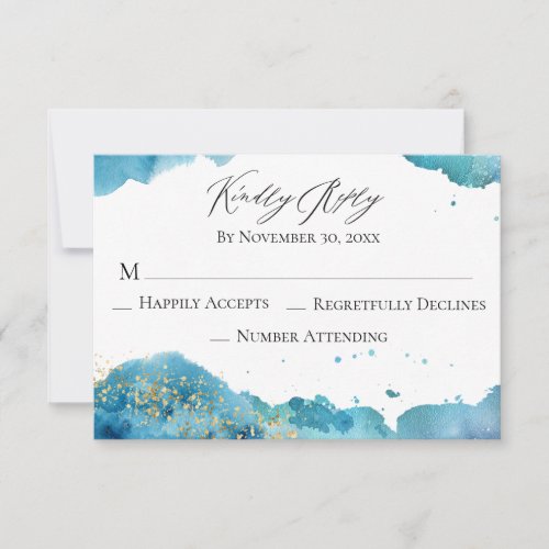 *~* Abstract Beach Glitter Wave Wedding RSVP Reply