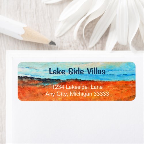 Abstract Beach Painting Blue Orange Personalize Label